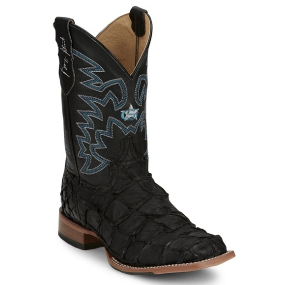 Justin Ocean Front Exotic Pirarucu Western Boots Broad Square Toe Size 10D
